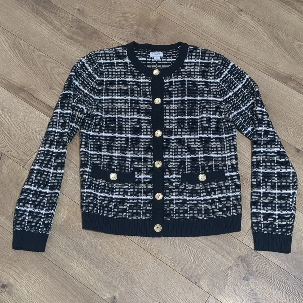 J Crew Factory Tweed Lady Cardigan Black & white Size Small - Picture 3 of 8